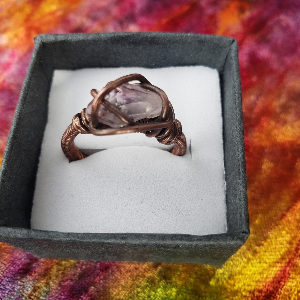 Antiqued Copper Moon Tears Ring sz 8.5
